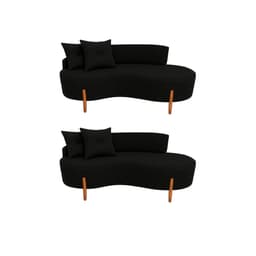 Kit 02 Sofá Orgânico 2 Lugares C/2 Almofadas Curvo Sala Recepção Veludo Preto - Montanaris Decor