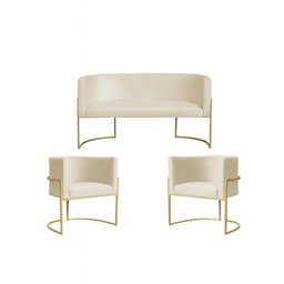 Kit 2 Poltronas Decorativa Sala de Estar Luana + Namoradeira Base Gold Veludo Bege - Montanaris Decor