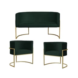 Kit 2 Poltronas Decorativa Sala de Estar Luana + Namoradeira Base Gold Veludo Verde - Montanaris Decor