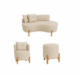 Kit Decorativo Sofá Curvo Orgânico + 01 Puff e Poltrona Luna Boucle Bege - Montanaris Decor