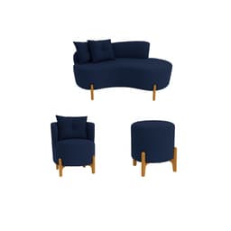 Kit Decorativo Sofá Curvo Orgânico + 01 Puff e Poltrona Luna Veludo Azul Marinho - Montanaris Decor