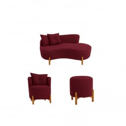Kit Decorativo Sofá Curvo Orgânico + 01 Puff e Poltrona Luna Veludo Bordô - Montanaris Decor