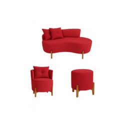 Kit Decorativo Sofá Curvo Orgânico + 01 Puff e Poltrona Luna Veludo Vermelho - Montanaris Decor
