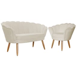 Kit Namoradeira e 1 Poltrona Pétala Decorativa Veludo Bege - Montanaris Decor