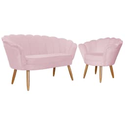 Kit Namoradeira e 1 Poltrona Pétala Decorativa Veludo Rosa - Montanaris Decor