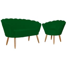 Kit Namoradeira e 1 Poltrona Pétala Decorativa Veludo Verde - Montanaris Decor