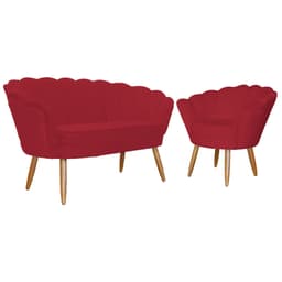 Kit Namoradeira e 1 Poltrona Pétala Decorativa Veludo Vermelho - Montanaris Decor