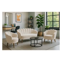 Kit Namoradeira e 2 Poltronas Pétala Decorativa Veludo Bege  - Montanaris Decor