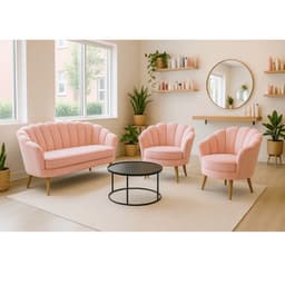 Kit Namoradeira e 2 Poltronas Pétala Decorativa Veludo Rosa  - Montanaris Decor