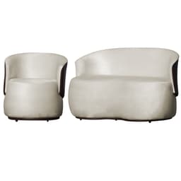 Kit Poltrona e 1 Namoradeira Orgânica Decorativa Beatriz Veludo Bege/PU Marrom - Montanaris Decor