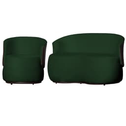 Kit Poltrona e 1 Namoradeira Orgânica Decorativa Beatriz Veludo Verde/PU Marrom - Montanaris Decor