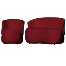 Kit Poltrona e 1 Namoradeira Orgânica Decorativa Beatriz Veludo Vermelho/PU Marrom - Montanaris Decor