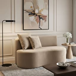 Sofá  Decorativo Curvo Orgânico Nature Gaia Suede Bege - Montanaris Decor