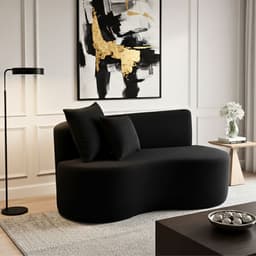 Sofá  Decorativo Curvo Orgânico Nature Gaia Suede Preto - Montanaris Decor