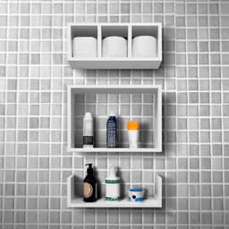 Conjunto Nicho e Prateleira Branco para Banheiro 40 x 12cm