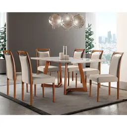 Conjunto de Mesa de Jantar com 6 Cadeiras Lívia Linho Off White e Turim 180 cm