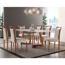 Conjunto de Mesa de Jantar com 6 Cadeiras Lívia Linho Off White e Turim 200 cm
