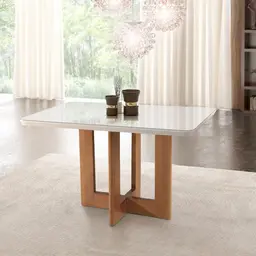 Mesa de Jantar Retangular com Tampo de Vidro Tália Off White e Imbuia 120 cm