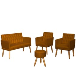 Kit Conforto Sala 1 Sofá Namoradeira 2 Poltronas 1 Puff Luxo MOBLAN decor