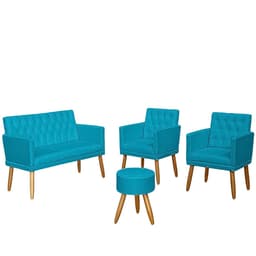 Kit Conforto Sala 1 Sofá Namoradeira 2 Poltronas 1 Puff Luxo MOBLAN decor