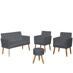 Kit Conforto Sala 1 Sofá Namoradeira 2 Poltronas 1 Puff Luxo MOBLAN decor