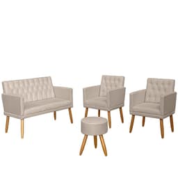 Kit Conforto Sala 1 Sofá Namoradeira 2 Poltronas 1 Puff Luxo MOBLAN decor