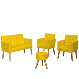 Kit Conforto Sala 1 Sofá Namoradeira 2 Poltronas 1 Puff Luxo MOBLAN decor