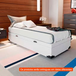Cama Box com Baú Premium com Colchão Solteiro Veneza Branco
