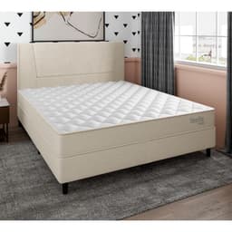 Cama Box com Cabeceira e Colchão Casal Stella Molas Ensacadas (60x138x188) Bege