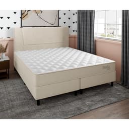 Cama Box com Cabeceira e Colchão Queen Stella Molas Ensacadas (60x158x198) Bege