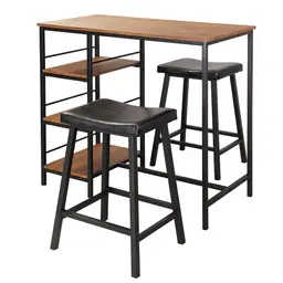 Conjunto Bancada Balcão com 2 Bancos e 3 Nichos Wilbur Preto e Amêndoa