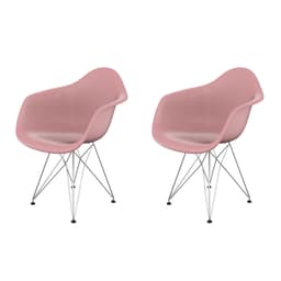 Conjunto com 2 Cadeiras Eames Arm Eiffel Rosa e Cromado