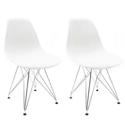 Conjunto com 2 Cadeiras Eames Cromado e Branco