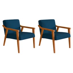 Conjunto com 2 Poltronas Flavia Poliéster Azul Marinho e Nogueira