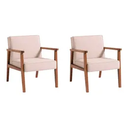 Conjunto com 2 Poltronas Júlia Bege e Nogueira