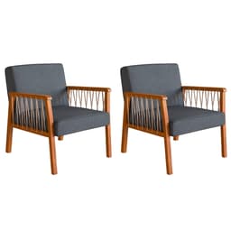 Conjunto com 2 Poltronas Lara Poliéster Chumbo e Nogueira