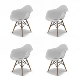 Conjunto com 4 Cadeiras Eames Arm DSW Branco e Madeira