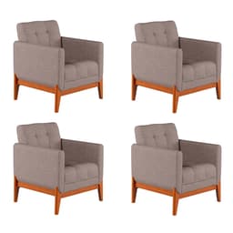 Conjunto com 4 Poltronas Brooks Linho Cinza e Amêndoa