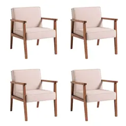 Conjunto com 4 Poltronas Júlia Bege e Nogueira