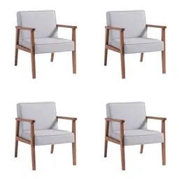 Conjunto com 4 Poltronas Júlia Cinza e Nogueira