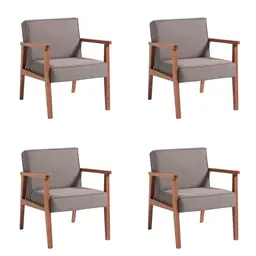 Conjunto com 4 Poltronas Júlia Natural e Cinza