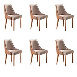 Conjunto com 6 Cadeiras de Jantar Esmeralda II Caramelo e Bege