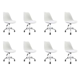 Conjunto com 8 Cadeiras de Escritório Secretária Saar Cromado e Branco