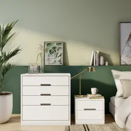 Conjunto de Cômoda Sampaoli 4Gavetas e Mesa de Cabeceira S 2 Gavetas Branca