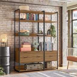 Conjunto de Módulos Estante para Livros Industrial Mital 4 Gavetas Conhaque e Preto 143 cm