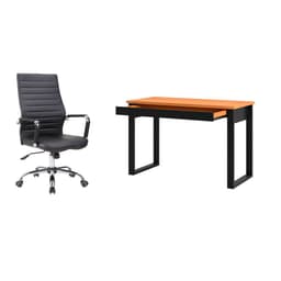 Conjunto de Mesa Anah 1 GV Freijó com Cadeira de Escritório Diretor Giratória Cleaner Preta