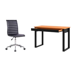 Conjunto de Mesa Anah 1 GV Freijó com Cadeira de Escritório Secretária Giratória Marilyn Preta