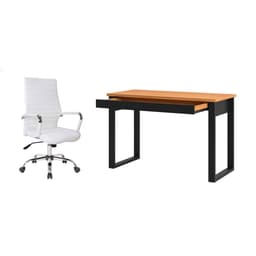 Conjunto de Mesa Anah 1 GV Freijó e Preta com Cadeira de Escritório Diretor Giratória Cleaner Branca