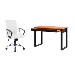 Conjunto de Mesa Anah 1 GV Freijó e Preta com Cadeira de Escritório Diretor Giratória Oslo Branca