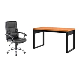Conjunto de Mesa Anah Freijó com Cadeira de Escritório Presidente Giratória com Relax Office Plus Preta